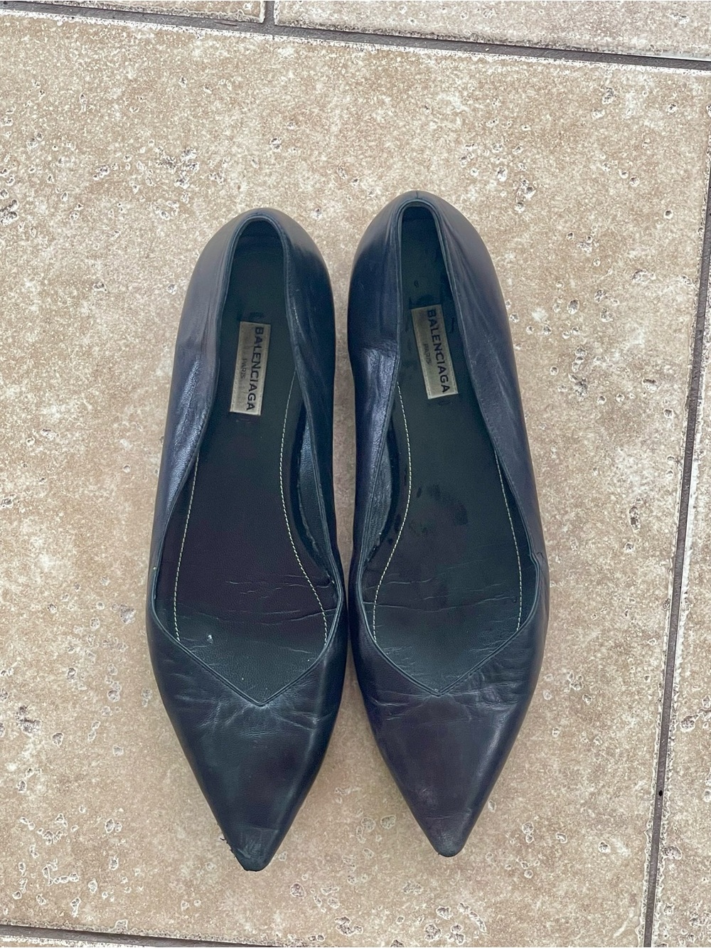 Balenciaga Black Leather Pointed Toe Flats Size 39 Read Description